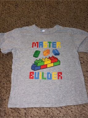 Master Builder Kids T‑Shirt - Gray with Multicolor Brick Print